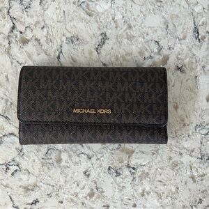 Michael Kors Brown Key & Card Holder with Logo Pattern